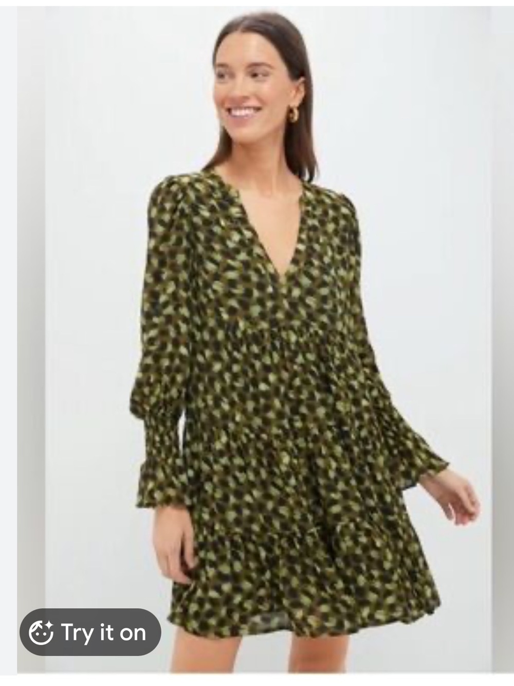Pomander Place  Kenzo Olive Green and Black Printed Long Sleeve Dress